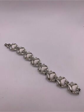 Vintage signed Coro silver tone white lucite bracelet